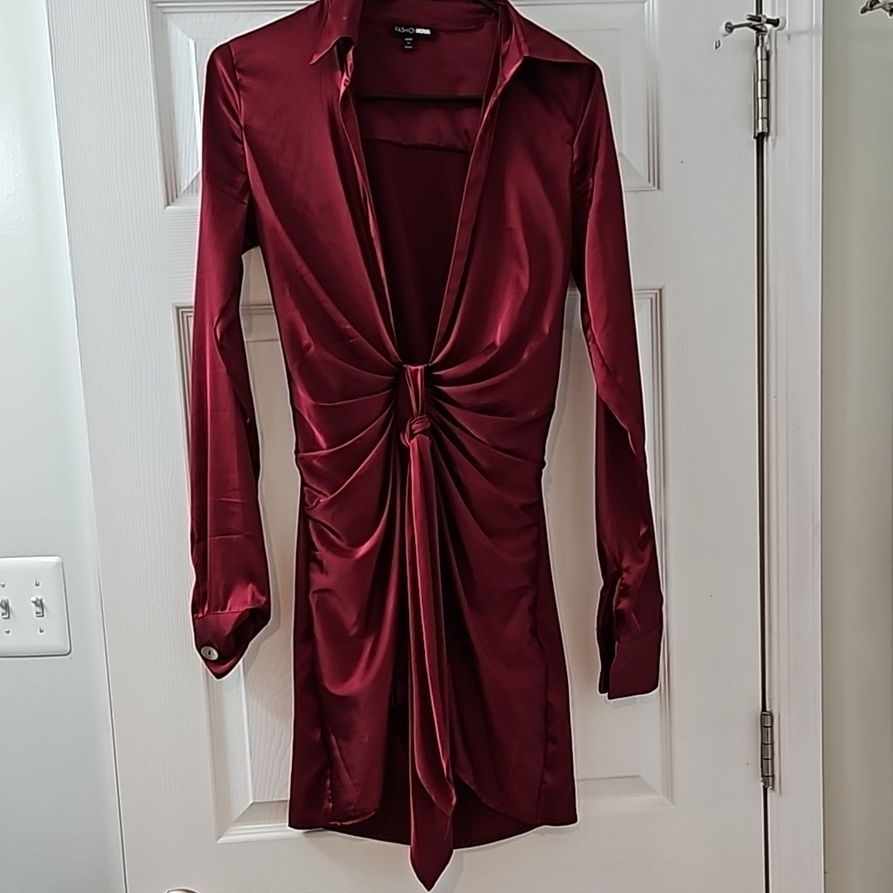 Fashion Nova Burgundy Satin Dress